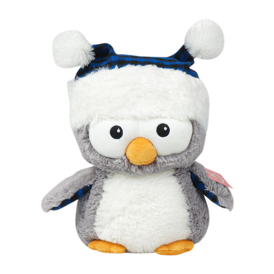 Aurora Lumberjack Owl Plush 10" tall with Blue Pom Pom Hat (Sewn On) 09971