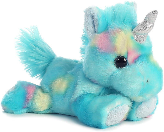 Aurora Blueberryripple Unicorn Plush 7" long Blue Confetti Colors Shimmery Horn 16701