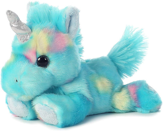 Aurora Blueberryripple Unicorn Plush 7" long Blue Confetti Colors Shimmery Horn 16701