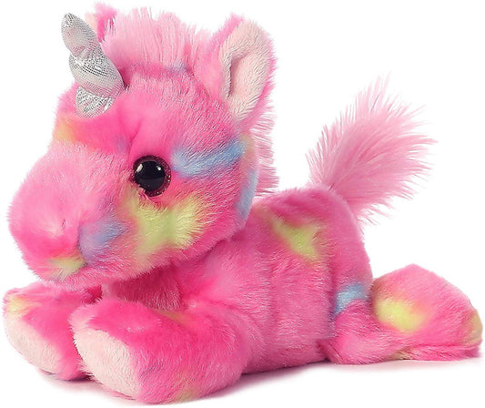 Aurora Jellyroll Unicorn Plush 7" long Pink Confetti Colors Shimmery Horn 16700