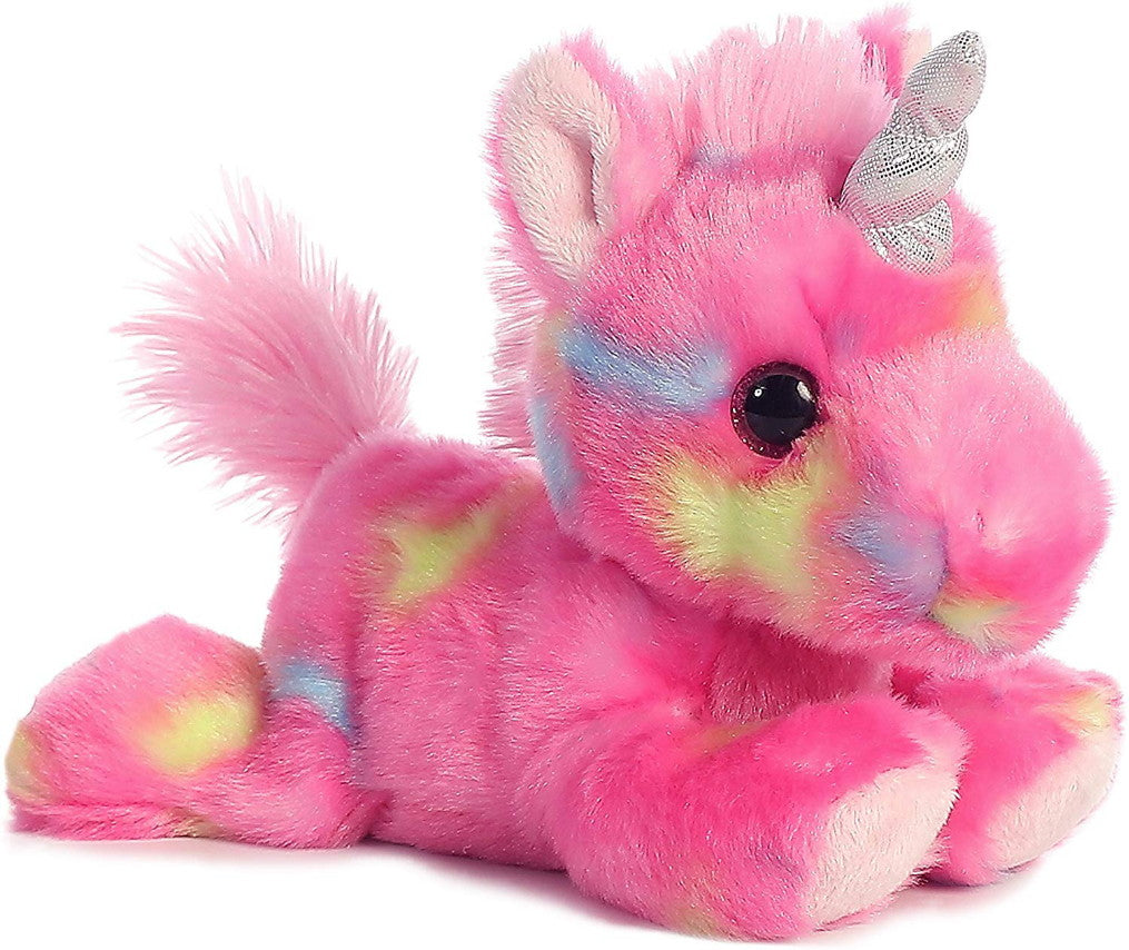 Aurora Jellyroll Unicorn Plush 7" long Pink Confetti Colors Shimmery Horn 16700